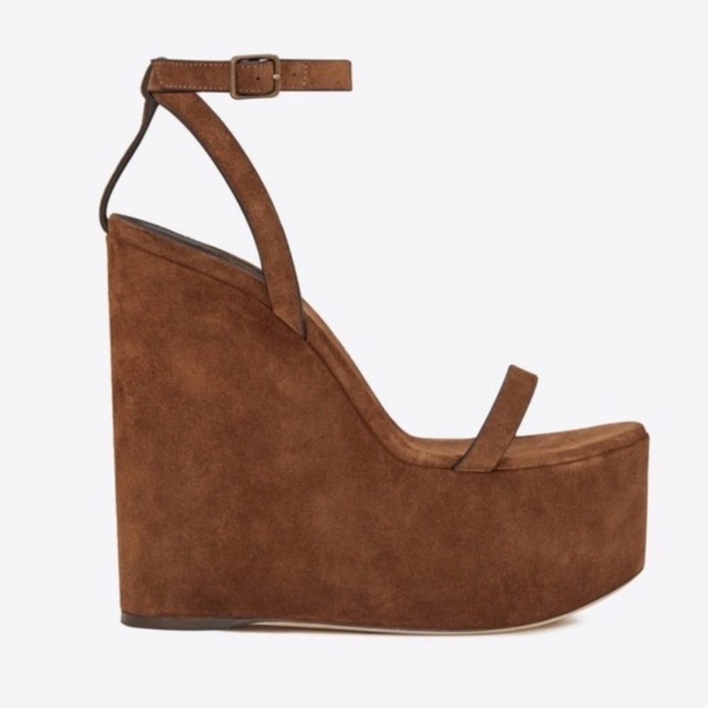 Saint Laurent Frida Suede Platform Wedge Sandals 38 - Picture 3 of 11